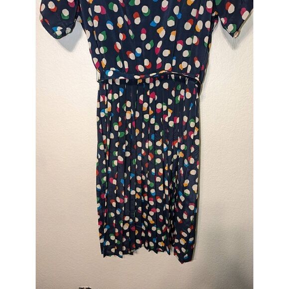 Vintage‎ Women's Abstract Floral Pleated Utility Dress Navy Blue Size 14 - Picture 3 of 15